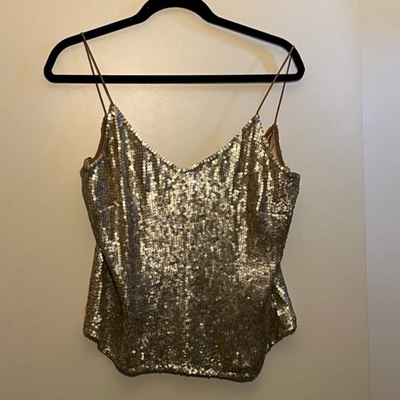 Gold Sequin Scala 100 % Silk Evening Top with Side Zipper, Size XL - Picture 3 of 8